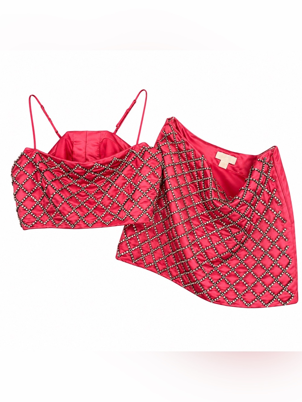 H&M Pink Crystal Beaded Skirt & Crop Top Set | Size L/10 Taylor Swift Vibes